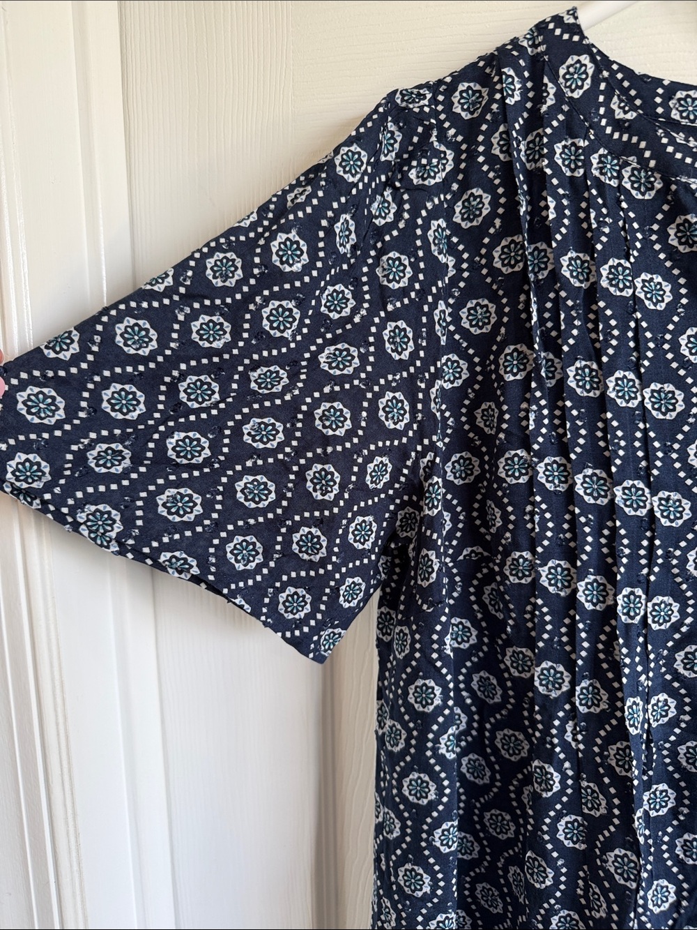 NWT LOFT Navy Printed Short Sleeve Tiered Mini Dress - Picture 3 of 12